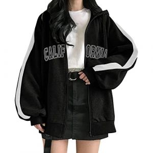 Sweat Zippé Femme Los Angeles Sweat A Capuche Manches Longues Chaud Grande Taille Lettre ImpriméE Sweat-Shirts Vestes avec Poche Outdoor Basic Casual Style pour Fille ado Sweats à Capuche (Chnnamzu (7-12 jours), neuf)