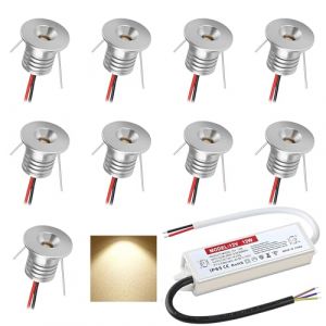 DYKUWEY Spot LED Encastrable 12V 1W, Mini Spot Led IP65, Trou Φ16mm, Spots de plafond pour cuisine, escalier, placard, couloir, éclairage DIY, vitrines, armoire, Lot de 9 (Argenté Blanc Chaud 3000K) (DYKUWEY, neuf)