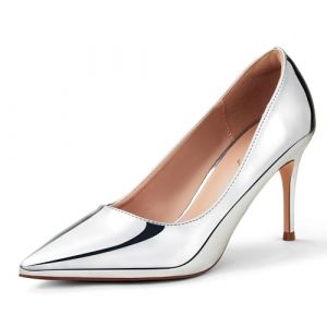 Zhabtuc Escarpins Stiletto en Cuir Verni, Bout Pointu, Talon 8 cm pour Mariage & Bal, Argent, 37 EU (Tiance, neuf)