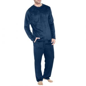 Cexiakong Pyjama doubl&eacute; en polaire pour homme - Long - Chaud - Hiver - Pyjama 2 pi&egrave;ces - Manches longues - En tissu &eacute;ponge - Avec poches - Active, Marine, XXL (HUANGYUZHU-AMZSHOP, neuf)