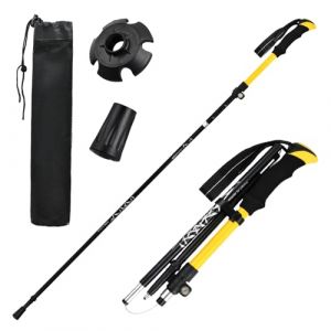 2 Pi&egrave;ces B&acirc;tons de Randonn&eacute;e, Baton de Marche Pliable, B&acirc;ton de Trekking Retractable T&eacute;lescopique, Canne de Marche Ultral&eacute;ger pour Homme, Femme, Alpinisme, Ski, Trekking (R&eacute;glables 113-138cm) (Jaune) (qinsocor, neuf)