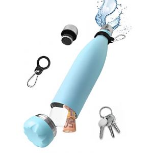 Bouteille D'eau S&ucirc;re avec Compartiment Secret Cach&eacute; - Bo&icirc;te de Rangement en Acier Inoxydable pour Billets, Cl&eacute;s, Cl&eacute;s de Voiture - Le fond se D&eacute;visse pour Ranger vos Objets de Valeur (Domemit FR Shop, neuf)