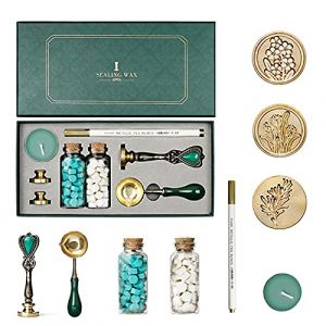 Joyeee Kit de Cire à Cacheter Avec Boîte Cadeau - 2 Perles de Cire Colorées, 3 Cachets, Stylo Métallique pour Travaux Manuels et Décoration (PinPoundStoreDirect, neuf)