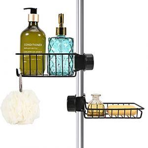 Feebee Porte Savon Sans Perçage, 2x Porte Shampoing Inox, Serviteur De Douche, Etagere, Noir, Porte Savon Barre Douche à Suspendre, Support Savon Gel Pour Tringle 18-27mm (SNOW DERICH LIMITED, neuf)