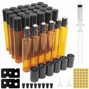 Annyswit 30 Pièces Roll on Huiles Essentielles 10ml, Bouteille Flacon roll on Vide pour le Pétrole d'Athènes, Flacon Roll On pour Aromathérapie, Huiles, Parfum (10ml 30Pcs) (nianliang, neuf)