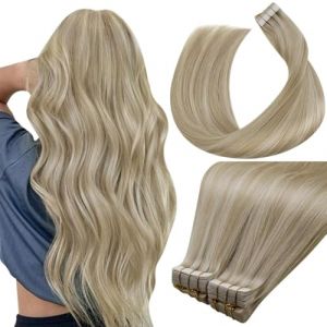 LaaVoo Extension Cheveux Naturel Adhesive 55cm Mélange Platine et La Blond Clair Highlight 100g 40pcs Extension Cheveux Humain Adhesive Vrais Blanc Dore Lisse #P16/22 (Laavoo, neuf)