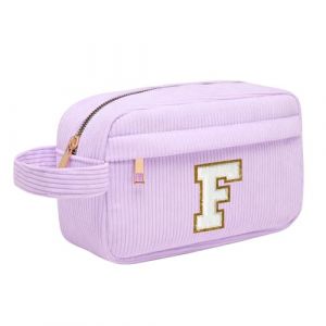 Trousse Maquillage Femme, Pochette Maquillage avec Initiale, Sac de Maquillage de Voyage Velours C&ocirc;tel&eacute; Trousse de Toilette Cosm&eacute;tique Cadeau d'anniversaire No&euml;l Id&eacute;al pour Fille Amie Epouse Violet F (Toozen, neuf)