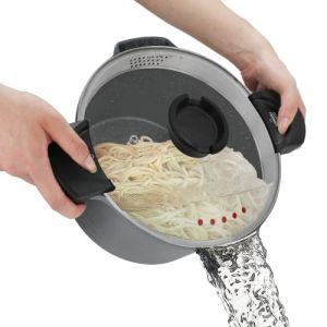 ROSSETTO Marmite &agrave; p&acirc;tes 28 cm Cuiseur &agrave; P&acirc;tes avec couvercle verrouillable, 8 L Casserole Spaghetti Couvercle verre, Rev&ecirc;tement antiadh&eacute;sif, Facile &agrave; nettoyer, Cuisine saine (ROSSETTO, neuf)