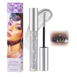 Mascara à paillettes argentées, chatoyantes, mascara à paillettes, mascara diamant, pour extension et volume, imperméable et scintillant, pour fête, mariage (#01 argent, 1) (hanyuliWeiQiangZhang, neuf)