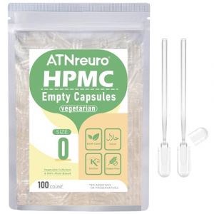 ATNreuro Gélules Vides Végétales Taille 0 (100 unités) - Gélules Vides Végétaliennes à Remplir - Transparent - Végétarien - Capsule Vide avec Micro Cuillère - Idéales pour Vitamines et Compléments (ATNreuro, neuf)