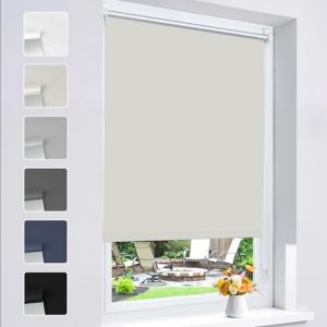 Grandekor Store Enrouleur Occultant sans Perçage Installation Facile 100% Opaque Protection Thermique Solaire pour Fenêtre Porte, 105l x 170L cm, Crème (DecoWarm, neuf)