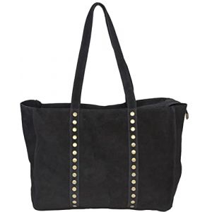 LucieElle Sac Cuir Femme Format A4 | Cabas Daim | Italien | Clouté 'Aileen' | ANCIENT PRIX 95,00 EUR (NOIR) (SEVIL MAROQUINERIE, neuf)