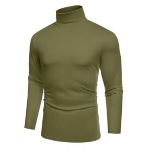 COOFANDY Pull Col Roulé Homme Fin T-Shirt Manches Longues Basique sous-Pull Slim Fit Vert Armée S (COOFANDY EU, neuf)