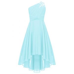 TiaoBug Enfant Fille Robe Princesse Soir&eacute;e &agrave; Perles Une &Eacute;paule Pliss&eacute; Robe Demoiselle d'honneur Mariage C&eacute;r&eacute;monie Robes de Bal Carnaval F&ecirc;te 6-16 Ans Light Blue 7-8 Ans (TB TRADING, neuf)