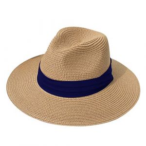 DRESHOW Femme Homme Chapeau de Paille Panama Chapeau &Eacute;t&eacute; Large Bord Chapeau de Soleil Anti-UV pour Plage Voyage Chapeau de Soleil (Dreshow, neuf)