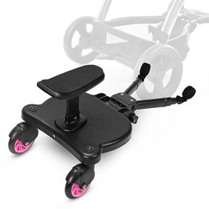 Herrselsam Planche de poussette avec siège, Kiddy Board pour toutes les poussettes, design stable à deux roues, marchepied universel pour poussette de 25 kg, rose (BlueHorizon Shop, neuf)