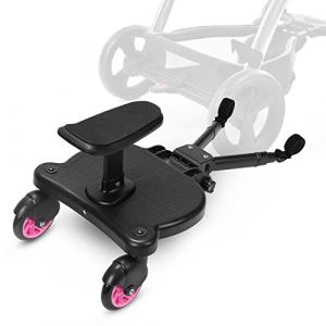 Herrselsam Planche de poussette avec siège, Kiddy Board pour toutes les poussettes, design stable à deux roues, marchepied universel pour poussette de 25 kg, rose (dreamy-yuan, neuf)