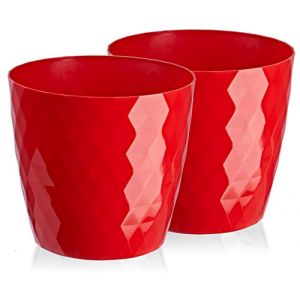 Tymar Pot de Fleurs, Pot de Plantes en Plastique, Lot de 2, Forme Ronde, Cache-Pot (25 cm, Rouge) (Julmax, neuf)