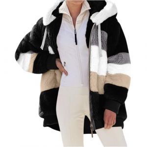 MOKBAY Pilou Pilou Femme Fausse Fourrure Longue Zipp&eacute;e Blouson Mi Saison Capuche Sport Manteau Hiver Manteaux Laine Hoodie Chic Noir Veste Polaire Femme Noir M (MOKBAY, neuf)