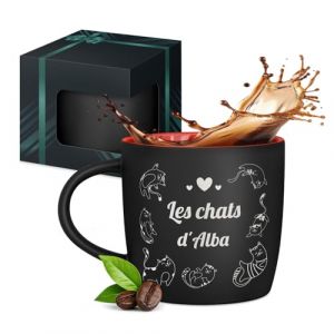 Maverton Mug personnalis&eacute; pour femmes - 40cl Tasse &agrave; Th&eacute; Personnalisable avec Pr&eacute;nom pour elle - Tasse d&eacute;corative pour Coll&egrave;gue - Cadeau original - Diff&eacute;rents Designs - int&eacute;rieur rouge - tasse chat (MAVERTON, neuf)
