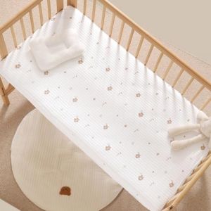 Ensemble Drap Housse Pour Un Lit B&eacute;b&eacute; Coton Literie B&eacute;b&eacute; Matelas Drap-Housse Pour B&eacute;b&eacute; Fleur Lapin Lion Ours Etoile Lune Literie Pour Enfants S&ucirc;r Et Confortable Cadeaux Fins (Fleur,80x200cm) (Sticker Superb, neuf)
