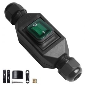 Interrupteur en ligne AC220 V 30 A - Étanche IP66 - Interrupteur à bascule - Interrupteur à bascule - Interrupteur à bouton poussoir - Interrupteur de machine - Entrée et sortie des deux côtés - Vert (zhouxutao, neuf)