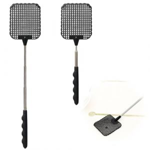 Extensible &agrave; Mouche, 2 Pi&egrave;ces Tapette &agrave; Mouches, Tapette&agrave; Mouche Main, Portable Tapettes Anti Moustique pour Insectes, Tapette&agrave; Mouche Telescopique avec Poign&eacute;e T&eacute;lescopique en Acier Inoxydable, Noir (HaoKongDaCheng, neuf)