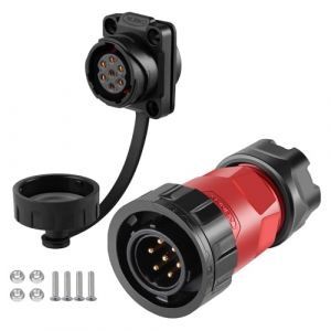 CNLINKO Connecteur étanche à 7 broches YM-20, Circulaire IP68 connecteur d'aviation à branchement rapide, Connecteur à souder avec boîtier en plastique PBT, Prise à bride mâle-femelle M20 (7 broches) (CNLINKO, neuf)