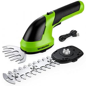 WORKPRO Cisaille Sculpte-Haie et Taille-Herbes sans Fil 7,2V, Cisaille à Gazon avec 2 Lames, Largeur/Longueur de Coupe 10cm/15cm, Taille-Haies Electrique 2 en 1 avec Batterie 2000 mAh, Câble de Charge (GreatStarTools, neuf)