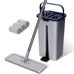 Balai Serpillière, Masthome Balai Plat Microfibre et Seau Essoreur, Balai Plat Rotative 360° avec 5 Serpillères Réutilisables, Vadrouille de Mains Libre pour Sols Bois, Stratifiés, Carrelage et Marbre (masthome, neuf)