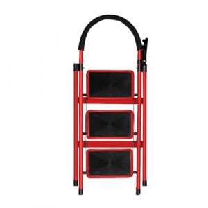 Escabeau avec Plateforme de Travail, Charge 180 kg Escabeau Pliable, Larges Marche Pied Pliable Antid&eacute;rapantes, Tabouret en Acier Marche Pied Adulte (104 x 57 x 41,5 cm &ndash; 3 &eacute;tapes (Rouge)) (Hechheu, neuf)