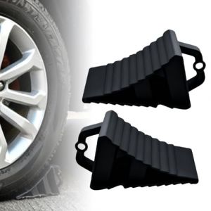 GOEDCH Cale de roue avec poign&eacute;e : Lot de 2 Noir antid&eacute;rapant Portable Cales de roue pour remorque, 20x12x11 cm Plastique Cale de roue, Cales de roue pour caravane, Cales de frein pour remorque pour (SOCARE PRODUCTS LIMITED, neuf)