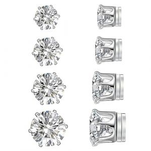 JEYORZY 4 Paires Boucles d'Oreilles Homme Boucle Aimantée en Acier Inoxydable Magnétiques Fausse Boucle d'Oreille Femme Zircon Brillant Boucle d Oreille Homme Aimant Cadeaux Noël Valentin, Argent (Wacicy EU, neuf)