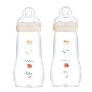 MAM 67036720–2 – Lot de 2 biberons confort en verre 260 ml – Neutres (babywaren24, neuf)
