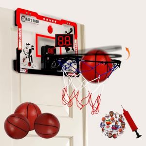 Panier Basket Enfant Intérieur Mini Panier de Basketball avec Grand Cadre de Basketball 4 Ballons Tableau d'affichage électronique Cadeaux pour 3-12 Ans Jouets Basketball pour Maison Chambre à Coucher (chunshengwu, neuf)