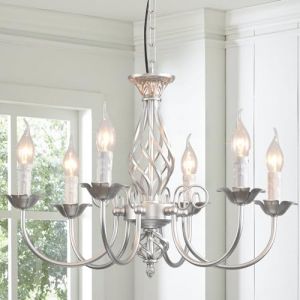 JIINOO Lustres de pays français,lustre à pendentif rustique,lustre en fer forgé à bougie réglable en hauteur Vintage argenté,luminaire suspendu de ferme à 6 lumières pour cuisine salle à manger salon (Jiinoo Lighting Store, neuf)