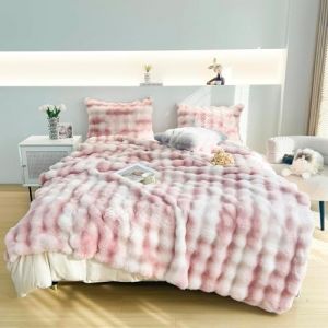 Couverture en peluche pour le canapé - Couverture en fausse fourrure de lapin super douce, couvertures mignonnes pour les femmes, couvertures légères et chaudes pour le lit, canapé, sofa(Rose Dégradé) (HTDirect Store, neuf)
