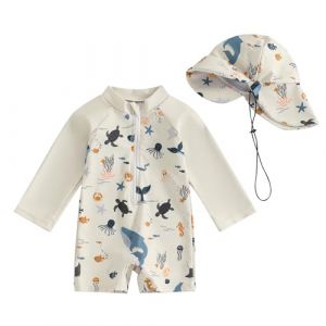 HodJIU Maillot de Bain Bébé Garçon Anti-UV Imprimé Dinosaure à Manches Courtes Costume de Bain Piscine Plage Surf (Beige Tortue, 18-24 Months) (Haikouxunchuanhandianzishangwuyouxiangongsi, neuf)