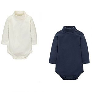 CuteOn 2 Packs Unisexe b&eacute;b&eacute; Romper Col roul&eacute; Manches longues Coton Enfant Bodysuit Combinaison Bleu royal + Beige 18 Mois (Cute On, neuf)