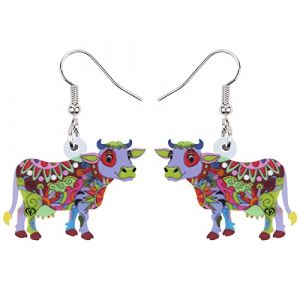 NEWEI Boucles d'oreilles pendantes en acrylique en forme de vache laiti&egrave;re - Bijoux d'animaux de ferme pour femme et fille - Cadeau charmant, Acrylique, Pas de gemme (Newei Jewelry, neuf)