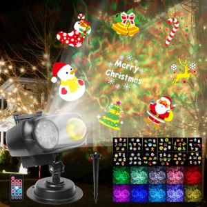 ROVLAK Projecteur Noël Extérieur Intérieur, Projecteur Noel de Étanche avec 12 Diapositives et 10 Couleurs de Vagues, Projecteur de Halloween avec Télécommande pour Pâques, Thanksgiving (Lonroll, neuf)