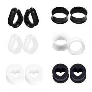 XSDSLS 6 Pairs Tunnel Plug Gauge Earrings Écarteur d'Orielle en Silicone Tunnels de Chair Oreille Ear Flesh Tunnel Expandeur Forme de Cerceau Piercing 6-20mm (14MM) (XDLING, neuf)
