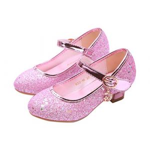 YOSICIL Chaussures Habill&eacute;es Fille Ferm&eacute;e Costume Chaussures Princesse Elsa Talons Hauts Enfants Antid&eacute;rapant No&euml;l Cadeau D&rsquo;Anniversaire Robe Sandales Carnaval F&ecirc;te Mariage,Rose,25 (YOSICIL., neuf)