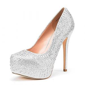 DREAM PAIRS Escarpins Femme Talon Haut Sexy, Chaussures Plateforme Élégantes à Talon Aiguille Fin, Escarpins pour Soirée, Mariage, Fête, Party,Size 38,Brillant/Argent,Swan_30 (dreampairsEU, neuf)