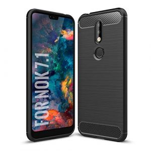 SCL Coque pour Nokia 7.1 Coque pour Nokia 7.1 Coque, Texture en Fibre de Carbone Brossée, Technologie Anti-Rayures et D'absorption de Chocs - Noir (Filber-FR, neuf)