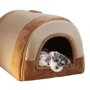 Grande niche 2 en 1 pour chien et chat de taille XL XXL - Lit apaisant et apaisant - Poign&eacute;e chaude - Pour chiens et chats de taille moyenne - Marron - Taille S - 42 x 32 x 30 cm (ping bu, neuf)