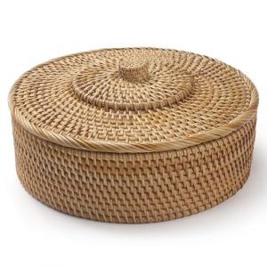 Panier en rotin avec couvercle, Panier de Rangement Osier, Bo&icirc;te D&eacute;corative Tiss&eacute;e pour Table, &eacute;tag&egrave;re dans le Salon, Salle de Bain, Chambre, Naturel (XIMISISE, neuf)