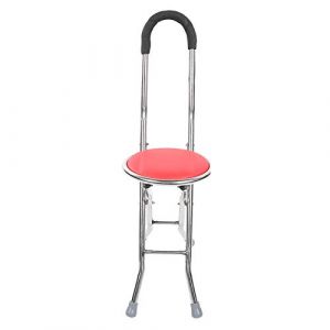 NSXAYIWECanne De Marche avec Siège, Chaise Ronde Pliante en Acier Inoxydable, Canne De Marche pour Personnes âgées, Canne avec Siège Compatible pour Les Personnes âgées en Promenade (ChewRes, neuf)