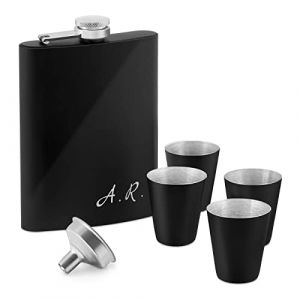 Maverton Flasque personnalis&eacute;e de 200 ml pour lui - Portable Bouteille pour voyageur - Set avec 4 verres &agrave; shot - Idee Cadeau Homme - Flasque Whisky - Cadeau Anniversaire Homme - Pour ami -Simplicit&eacute; (MAVERTON, neuf)