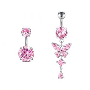 Rajnard Piercing Nombril Acier Chirurgical 6/8/10/12/14mm Or Doré Argent Inoxydable Piercing Nombril Anneau Pendant Papillon en Zircon Piercing Bijoux (Rajnard Shop, neuf)